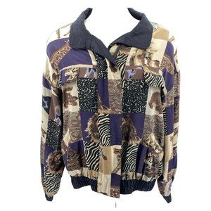 Vintage Safari print reversible bomber jacket size XL Silk? Black Streetwear